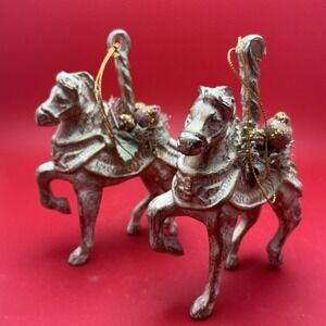 Vintage Decorative Distressed Carousel Horse Ornaments-Set of 2 READ